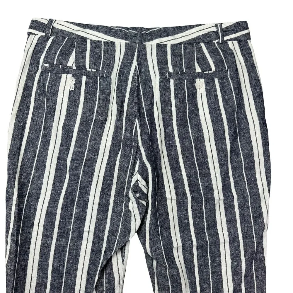 Banana Republic Pants Women's 10 Blue White Avery Linen Striped Business Preppy